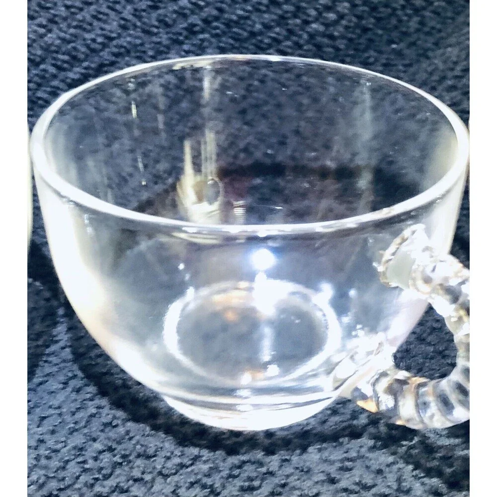 Vintage Teacups Set‎ Of 4 Clear Ringed Handle Serving Hot Cocoa Coffee Tea Party